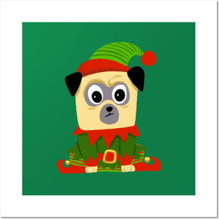 Christmas elf pug dog Posters and Art